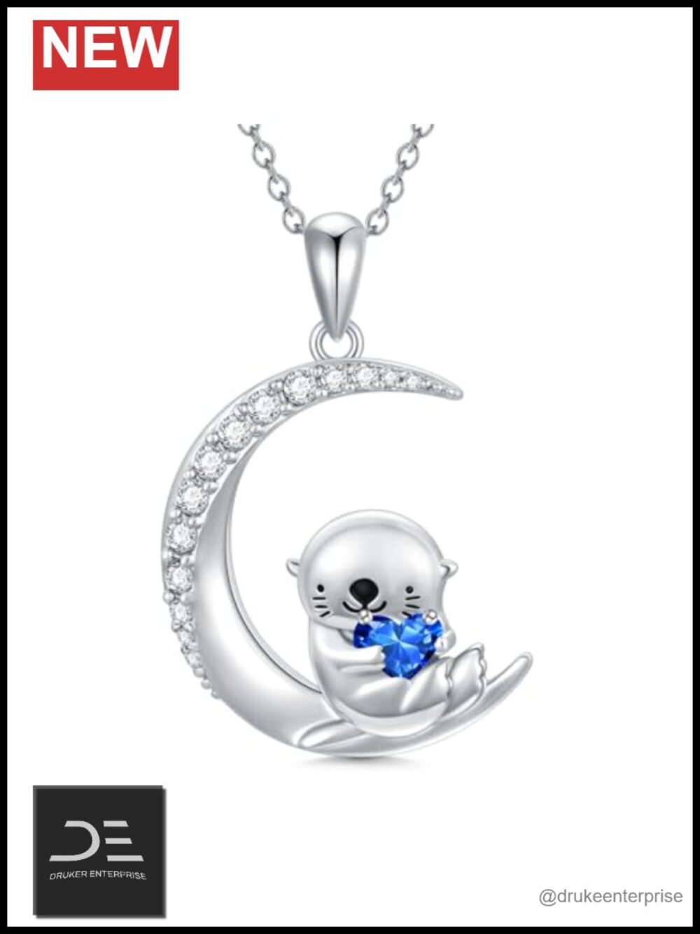 925 Sterling Silver Otter Birthstone Pendant Necklace 18 inch Chain